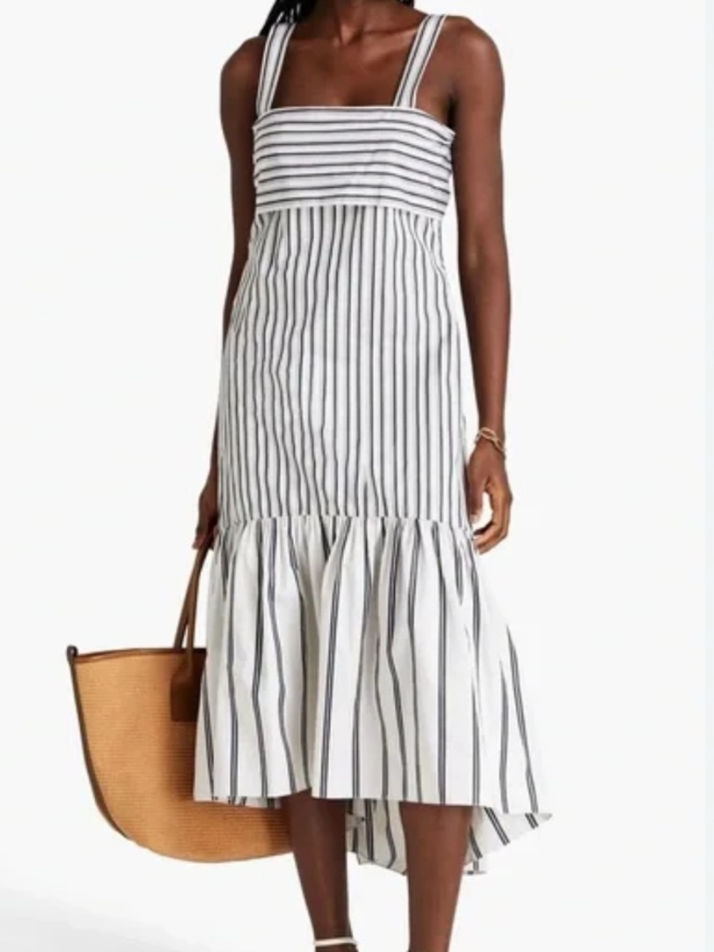 Theory White and Black Striped High-Low Sundress